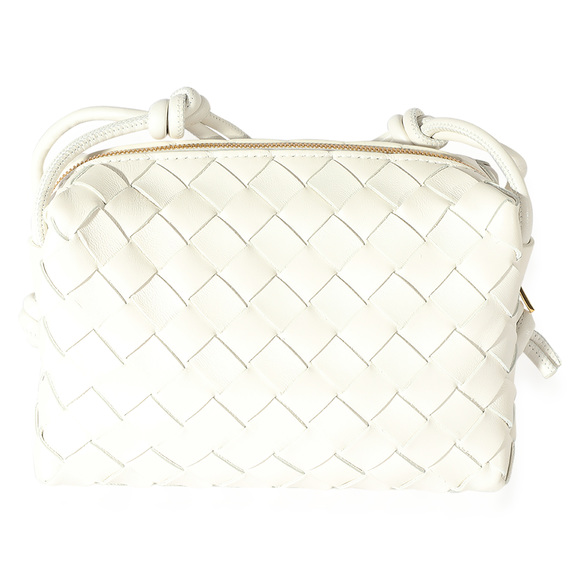 Bottega Veneta Handbags - Bottega Veneta White Intrecciato Leather Mini Loop Crossbody Bag